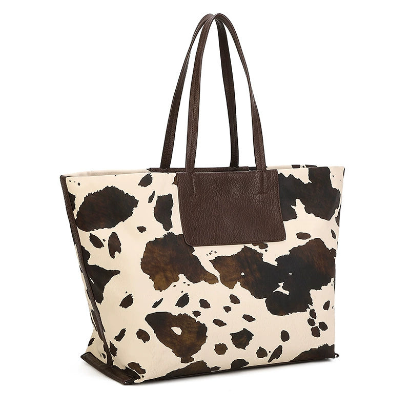 Cow Print Large Shoulder Tote Bag