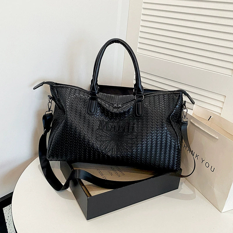 Black Woven Embroidered Weekender Bag