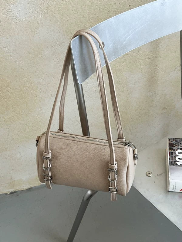 Beige Buckle Strap Shoulder Bag 21.5cm