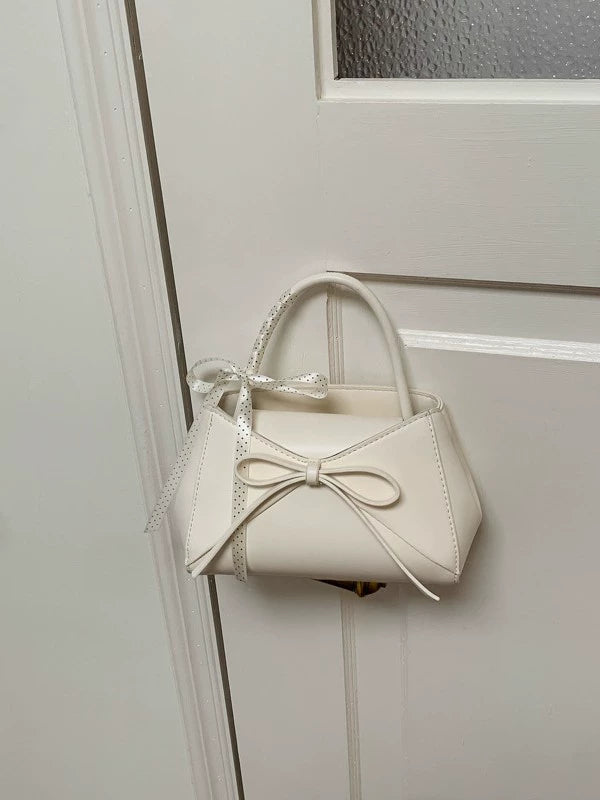 Cream Bow Front Top Handle Bag 28cm