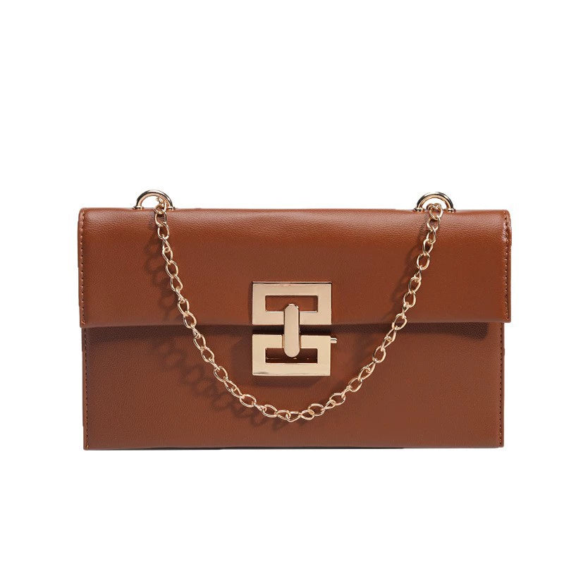 Brown Leather Chain Flap Bag