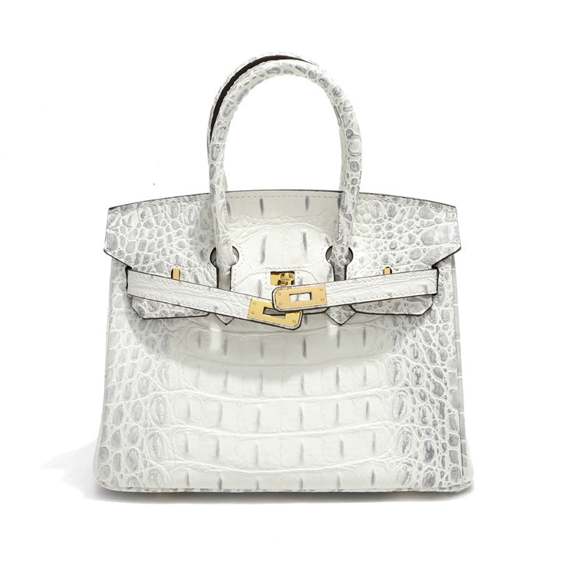 White Croc Embossed Top Handle Bag