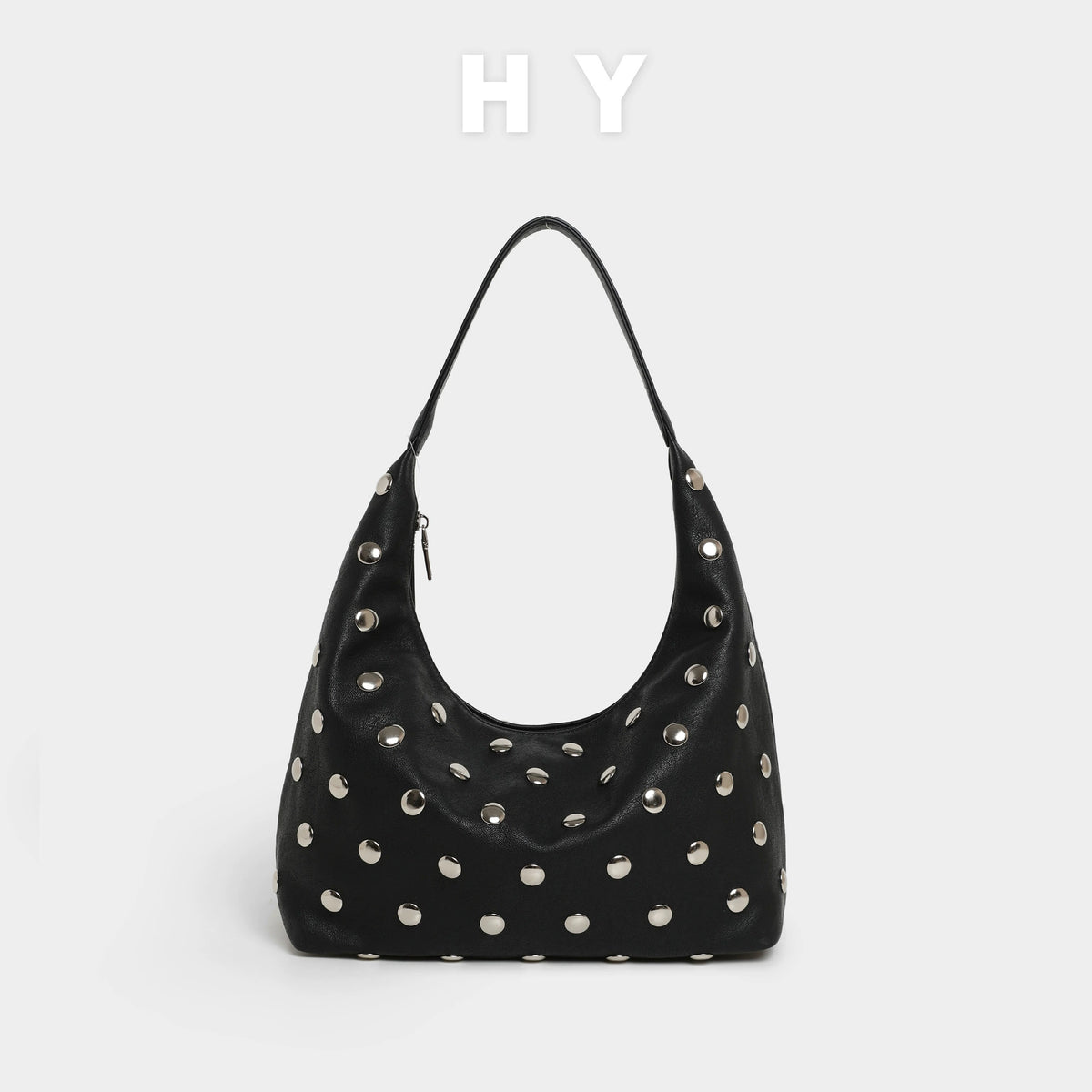 Studded Black Leather Shoulder Bag