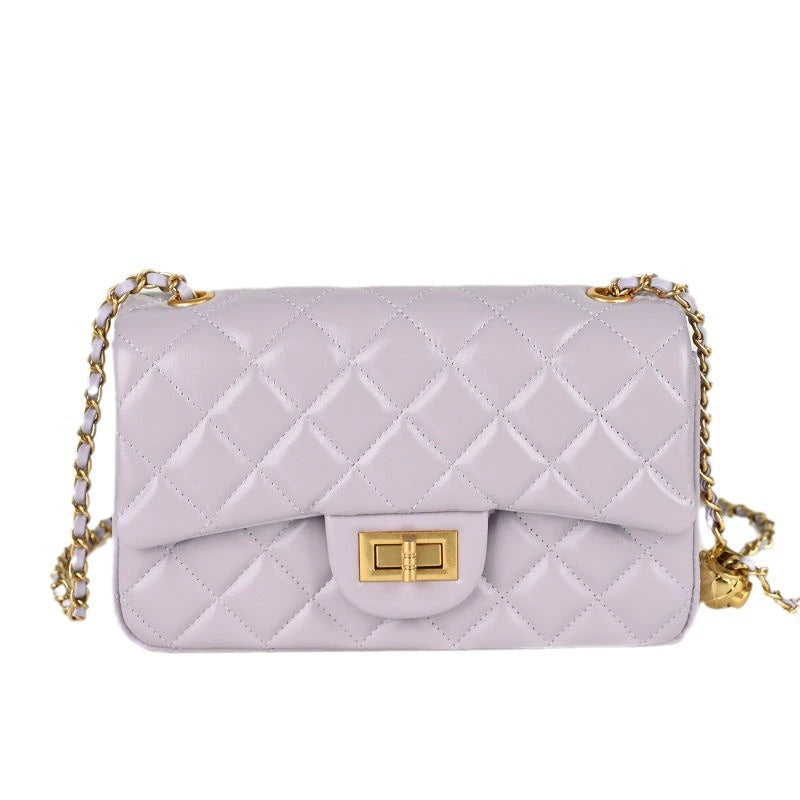 Lilac Quilted Chain Flap Bag 23cm