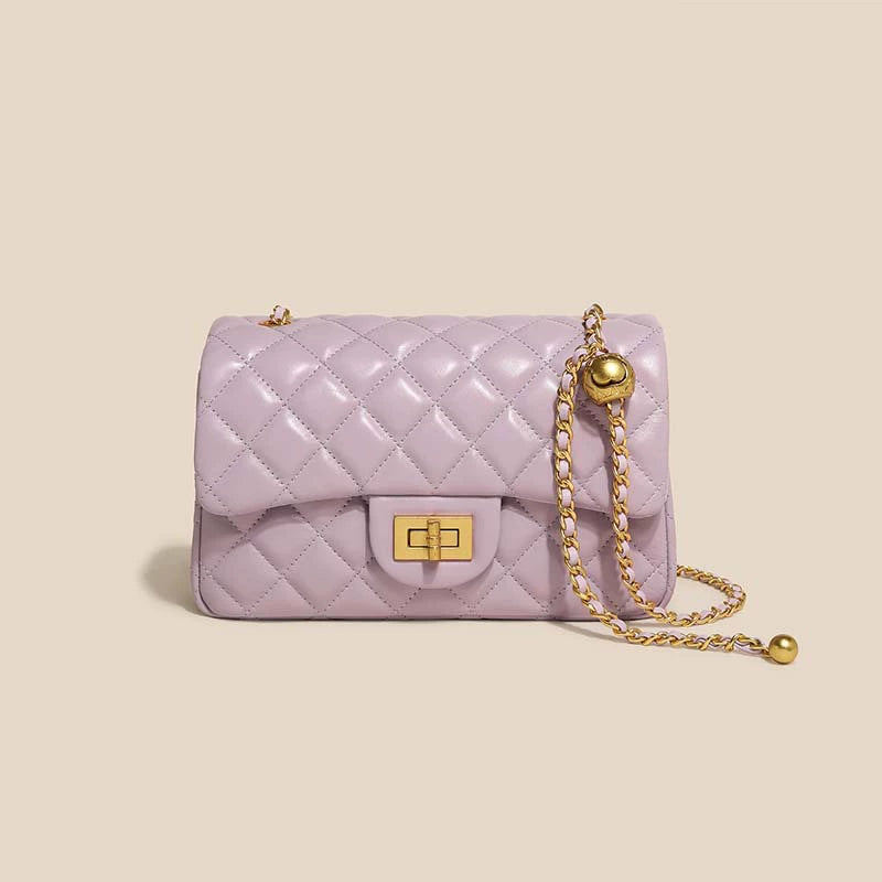 Lilac Quilted Chain Flap Bag 23cm