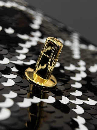 Chanel CC Sequin Flap Bag | Black & Silver Sequin & Gold — 21cm